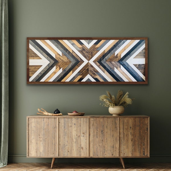 Handcrafted Geometric Wood Wall Art: Tribal Boho Mosaic