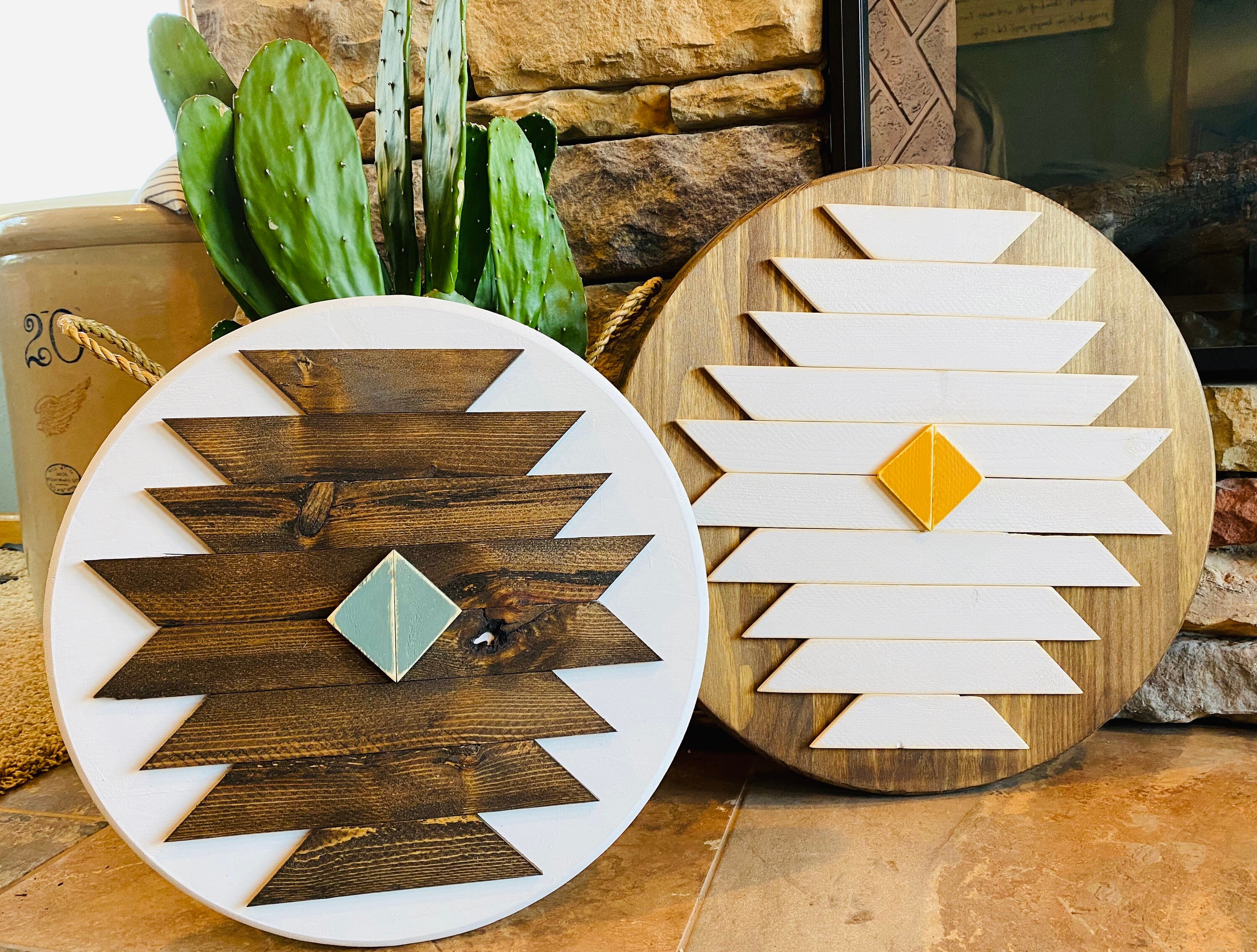 Geometric Wood Wall Art Round Wood Art Aztec Wood Art Bobo Etsy