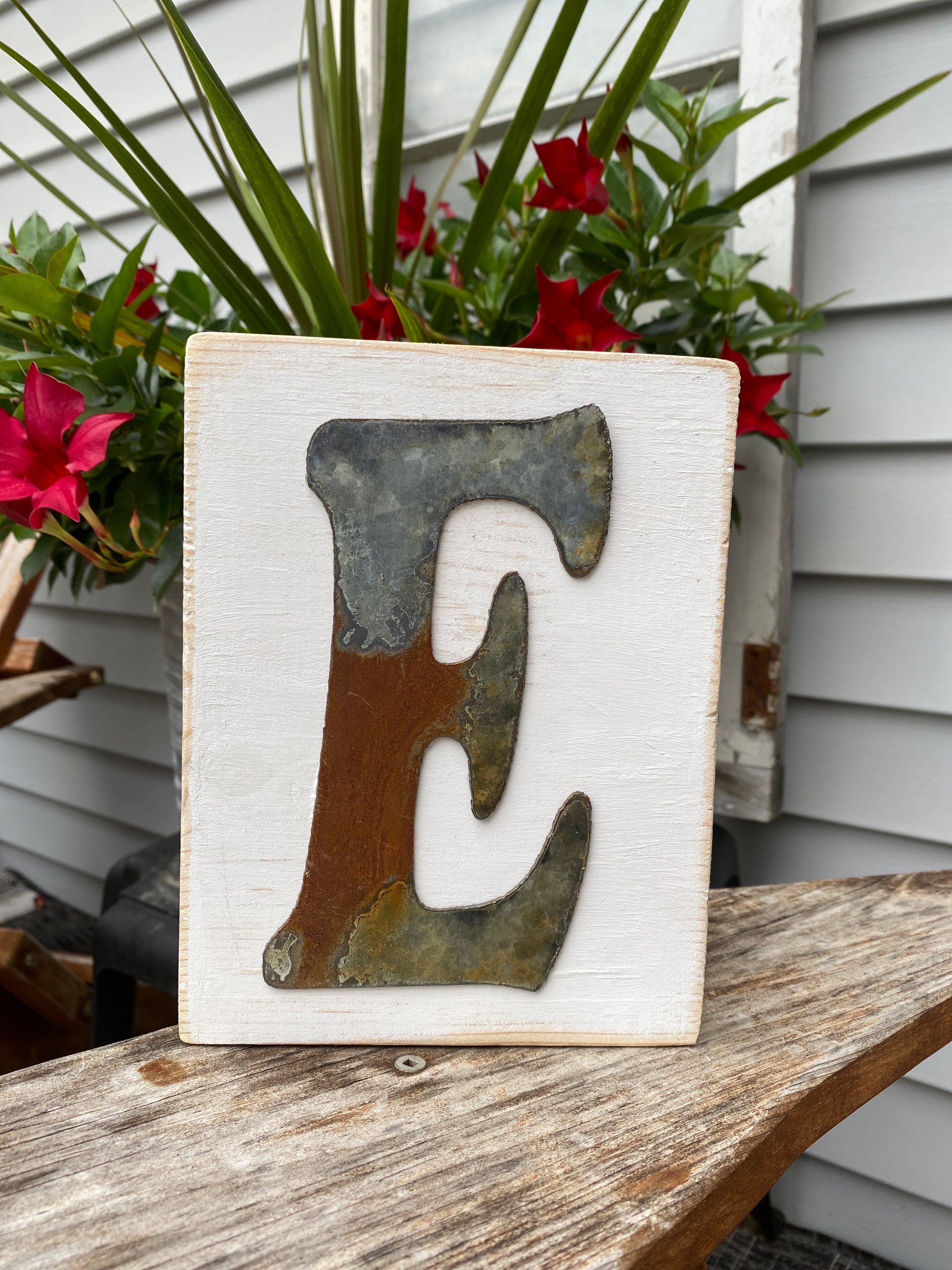 Rustic Wood with Tin Letter Block Letter Decorative Block Etsy