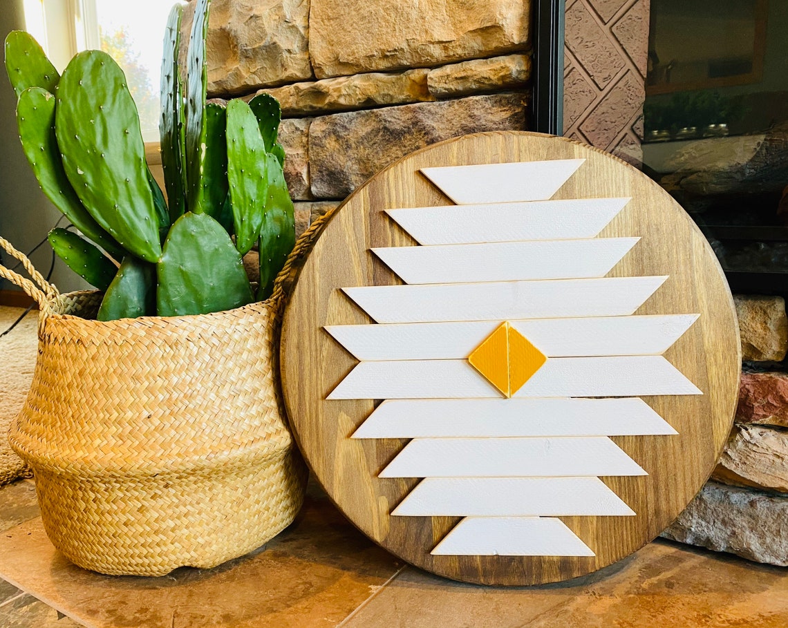 Geometric Wood Wall Art Round Wood Art Aztec Wood Art Bobo Etsy