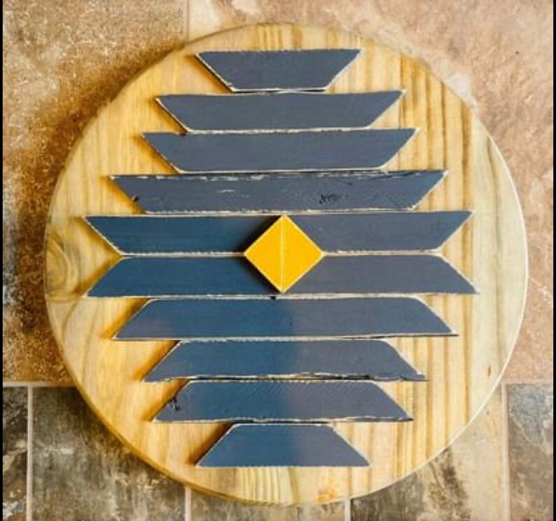 Geometric Wood Wall Art Round Wood Art Aztec Wood Art Bobo Etsy