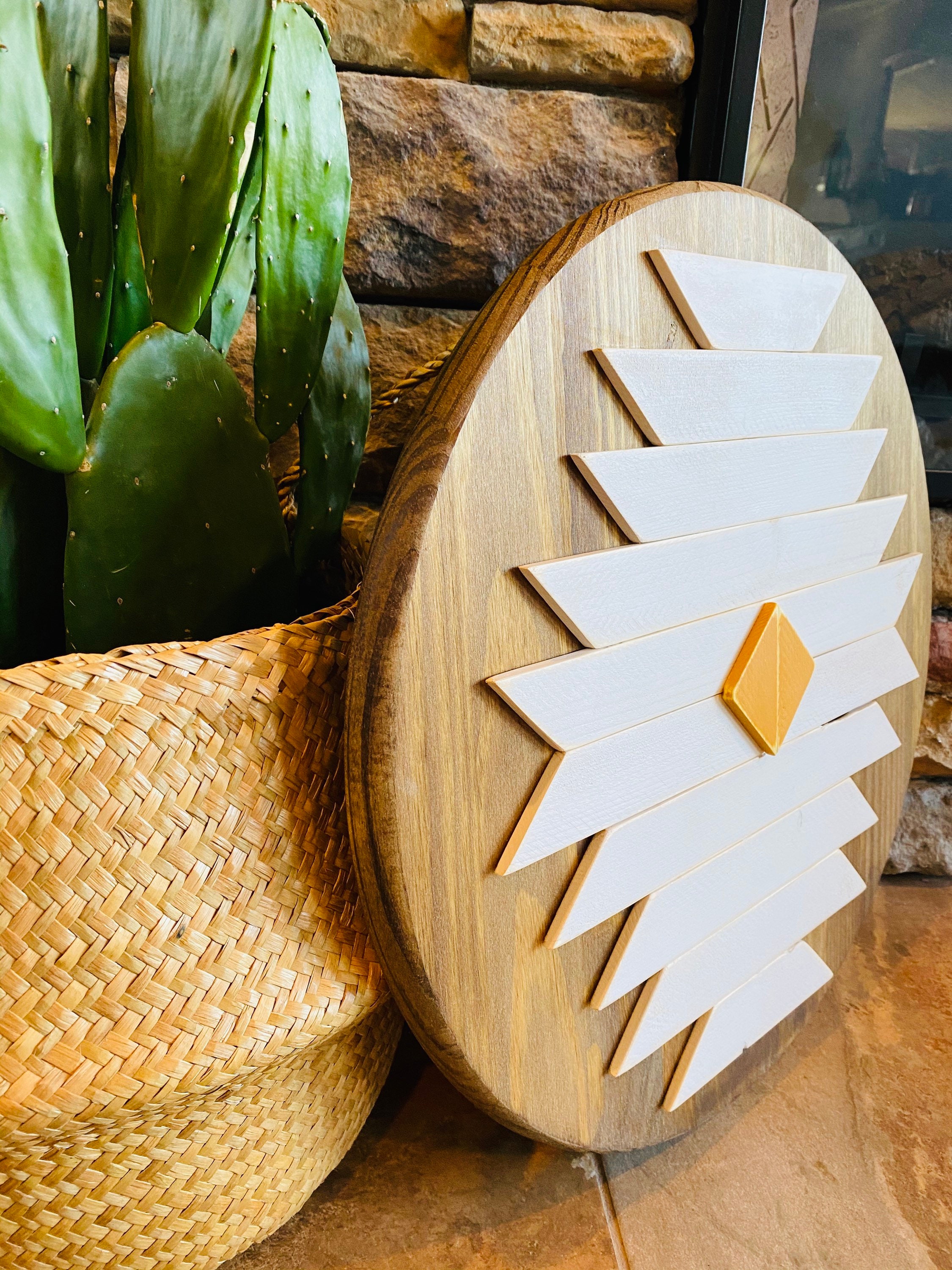 Geometric Wood Wall Art Round Wood Art Aztec Wood Art Bobo Etsy