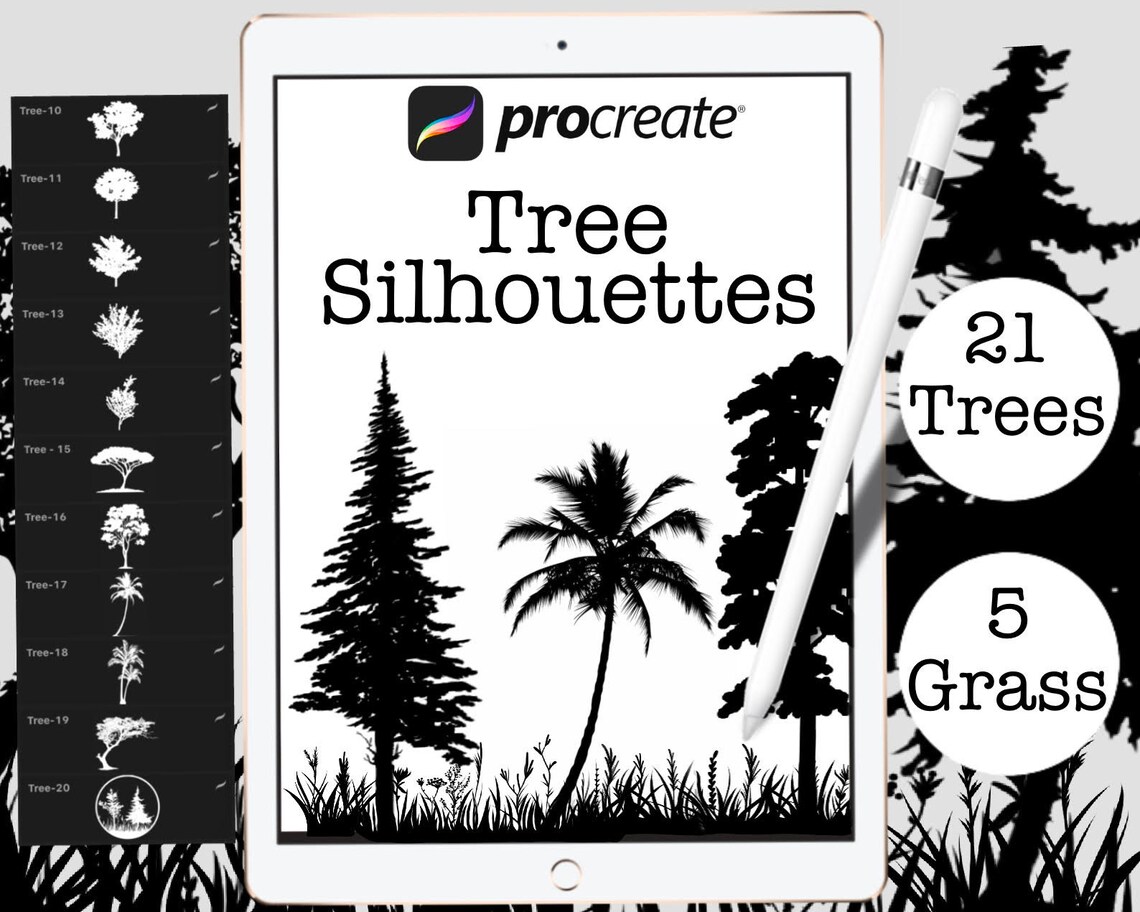 Tree Silhouette Procreate Stamp Brush Set | Etsy