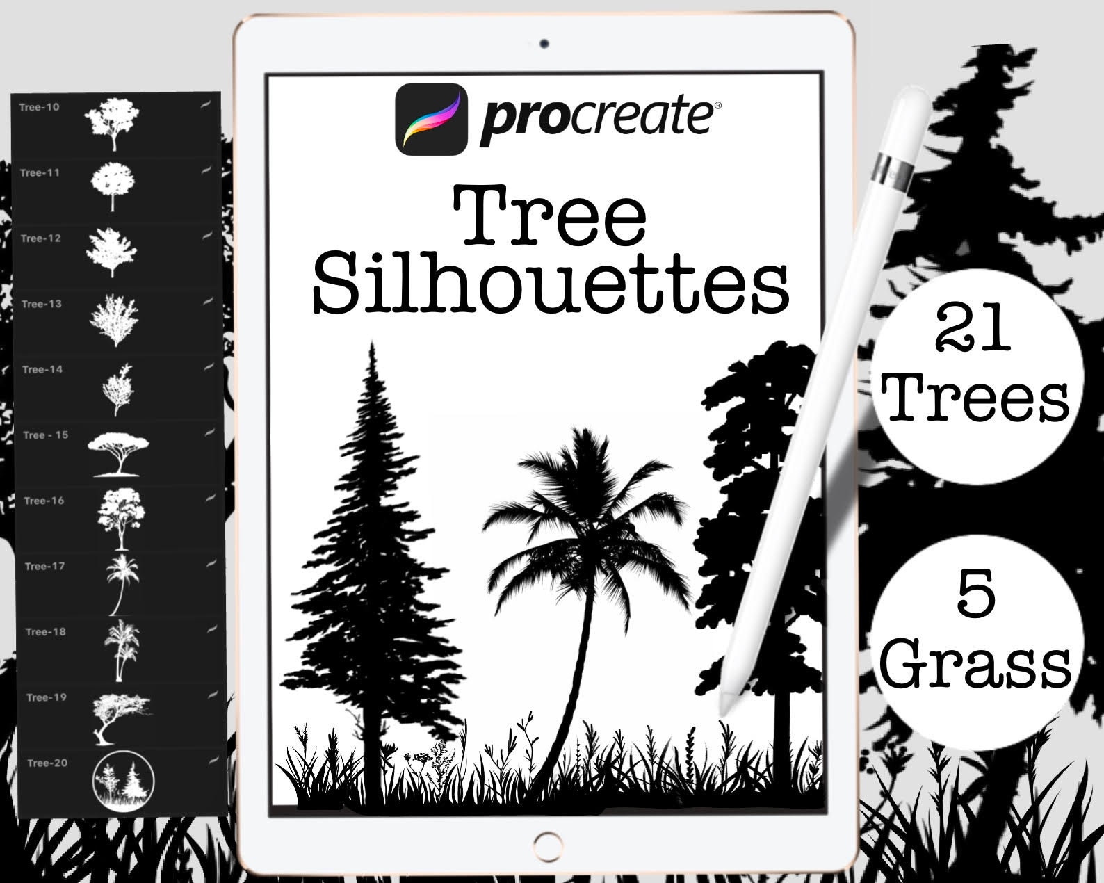 Tree Silhouette Procreate Stamp Brush Set | Etsy
