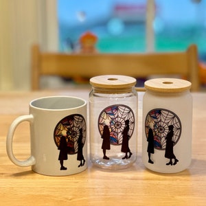 Wednesday & Enid | Spider stain glass |  Nevermore Acadamy | Tea | Wednesday Addams  Inspired | Coffee | Mug | 11oz | Beer can glass | 13 oz