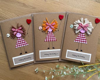 Handmade Gingham Girl Card: Personalized Greeting Card, Any Occasion