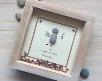 Personalised Framed birthday pebble picture. Handmade gift item for her, mum, sister, daughter, friend, bestie 20, 30, 40, 50, 60, 21, 18.