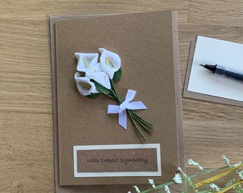 Handmade Cala Lily Sympathy Card: Recycled Brown Card, Free Postage