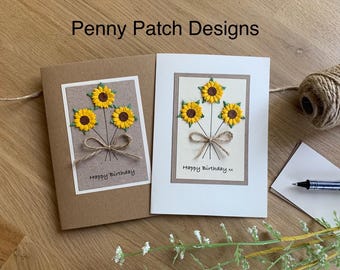 Handmade Sunflower Birthday Card: Personalised Greeting Card. Free Postage.