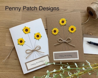 Handmade Sunflower Birthday Card: Personalised Any Occasion Greeting Card. Free Postage.