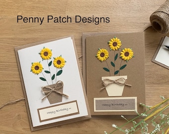 Handmade Sunflower Card: Personalised Any Occasion Greeting Card. Free Postage.