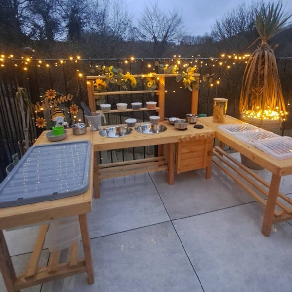 XXXL U shape mud kitchen with water/sand table and messy play station.