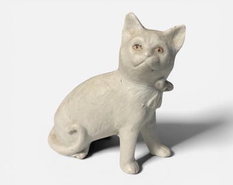 Vintage Bisque Cat Figure – Small Seated Feline Figurine