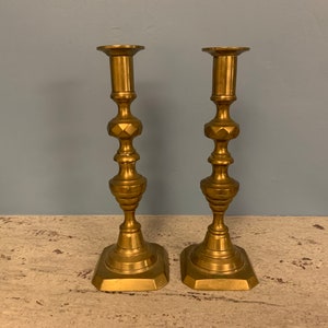 Large English Brass Bee Hive Design Candlesticks (Pair)