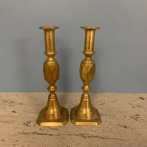 English Brass Bee Hive Design Candlesticks (Pair)