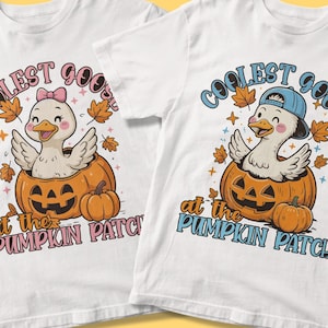 Coolest Cutest Goose at the Patch PNG, Fall Pumpkin Patch Toddler Shirt Sublimation, Funny Autumn Goose Halloween Kids Matching Outfit PNG