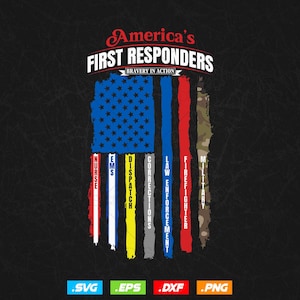 Amerikas Ersthelfer unterstützen FlaggeSvpng, Notfallfront amerikanische Heldengeschenke, dünne Linie USA-Flagge, digitaler Download