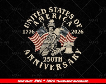 Amerikas 250-årsjubileumskonst: USA-flaggor, Patriot Eagle, Frihetsgudinnan, Frihetsklockan, patriotisk 4 juli-png, gåvor för självständighetsdagen