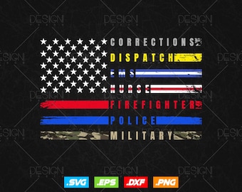 First Responders Hero Flag Nurse EMS Police Fire Military Vector T shirt Design in Ai Svg Png Files, Police Nurse Png Sublimation Files