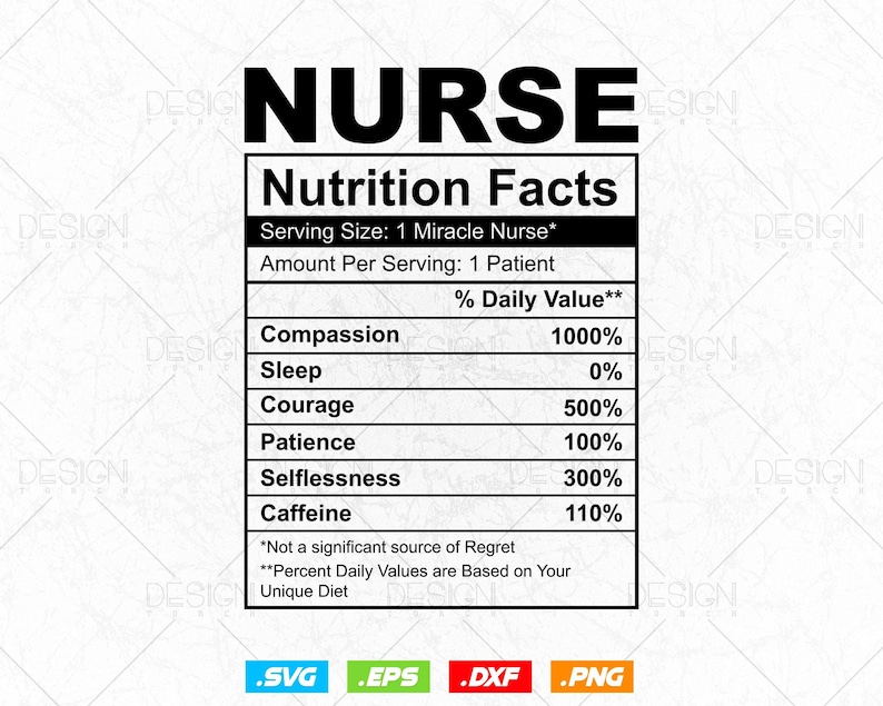 Diseño de camiseta editable con información nutricional de enfermeras (archivos SVG y PNG), divertida vida de enfermera (SVG), información nutricional de enfermeras (archivos SVG para Cricut) imagen 1