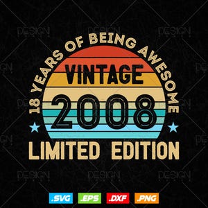 18th Birthday Design Svg: 18 Years Of Being Awesome Vintage Limited Edition, Gifts For Youth, Young, Girls, and Boys (Digital)