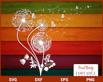 Dandelion and Butterfly SVG FIles for Cricut, Flying Butterfly svg, Dandelion Silhouette, Cut Files