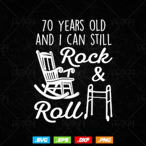 70 Jahre alter Rock'n'Roll Geburtstag SVG Png, 70 Geburtstag Clipart T Shirt Design Geschenke, SVG-Dateien für Cricut, Seventy Birthday Party Squad