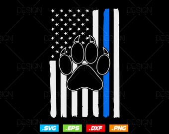 アメリカ国旗と警察の細い青い線が描かれた愛国的なK9犬の足跡（SVG PNG）、救急隊員、独立記念日の愛国的な贈り物（SVG）、父の日（SVG）