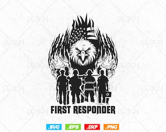 US Eagle and Flag First Responder SVG PNG Files, Emergency Rescuer Silhouette Clipart, First Responder Gifts, Digital Download