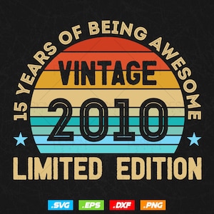 15 Years Of Being Awesome Vintage Limited Edition Birthday Vector T shirt Design Png Svg Files, Birthday gift svg files for cricut
