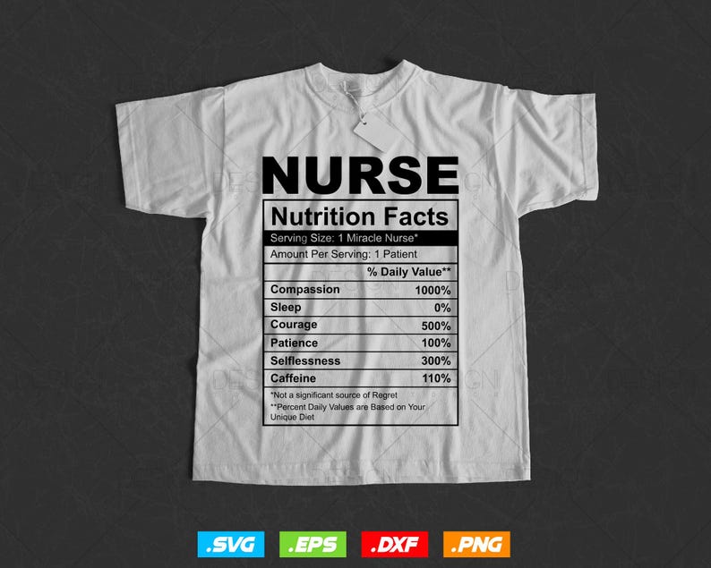 Diseño de camiseta editable con información nutricional de enfermeras (archivos SVG y PNG), divertida vida de enfermera (SVG), información nutricional de enfermeras (archivos SVG para Cricut) imagen 2