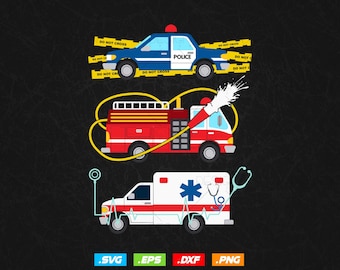 Police Car Fire Truck Ambulance Svg Png, First Responder Vehicles Clipart, Emergency Rescue Frontline Hero Tshirt Gifts, Digital Download