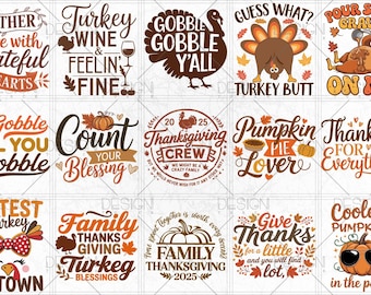 Paquete de SVG y PNG de Acción de Gracias, Paquete de diseños de otoño, Paquete de SVG de otoño, Día del Pavo en formato PNG, Archivos SVG para Cricut, Descarga digital de calabaza