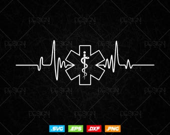 Primeros auxilios, latido cardíaco, electrocardiograma, pulso, médico, técnico en emergencias médicas, paramédico, SVG, estrella de la vida, servicios médicos de emergencia, archivos SVG para Cricut y Silhouette, descarga instantánea.