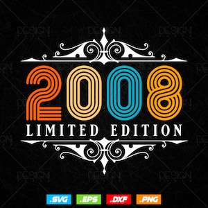 Vintage Limited Edition 2008 Birthday Svg Png, Retro Style 17th Happy Birthday Gifts T shirt Design, Official Teenager, Aged To Perfection
