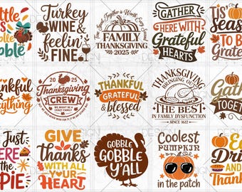 Paquete de SVG y PNG de Acción de Gracias, Paquete de SVG de otoño, Paquete de diseños otoñales, Archivos SVG para Cricut, Día del Pavo en formato PNG, Descarga digital de calabaza
