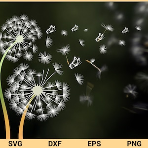 Dandelion with Butterfly svg, Cutting files, Butterfly svg, clipart, Laser cut, svg files for cricut