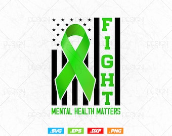 Verde bandiera americana USA lotta salute mentale questioni Svg Png file, regalo di sensibilizzazione sulla salute mentale Design t-shirt