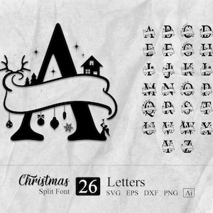 Kerst Split Alfabet Letter Svg, Kerst Monogram Svg, Kerst Letters Svg, Kerst Ornamenten Svg, Kerst Lettertype Svg Png-bestanden