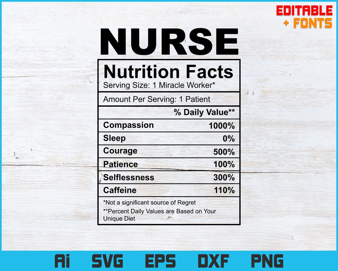 Nurse Nutrition Facts Editable Tshirt Design Svg Png Files, Funny Nursing Nurse Life Svg, Nurse