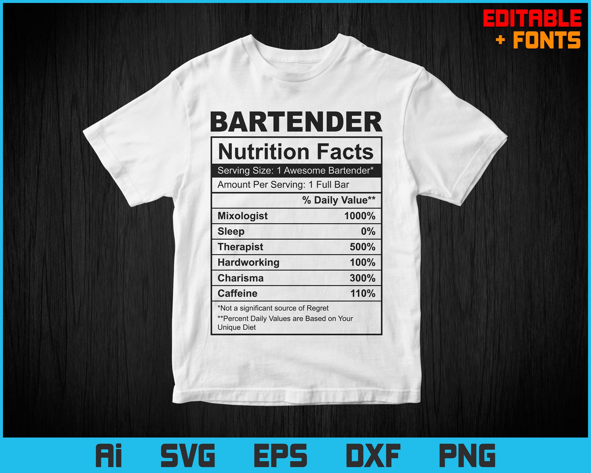 Funny Bartender Nutrition Facts Editable Vector Tshirt Design Etsy