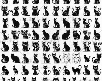 Paquete de 100 siluetas de gato en formato SVG, ilustración de gato, clipart de gato imprimible, cara de gato en formato SVG, mascota en formato SVG, cumpleaños de gato en formato SVG, huella de pata en formato SVG, gato en formato Cricut