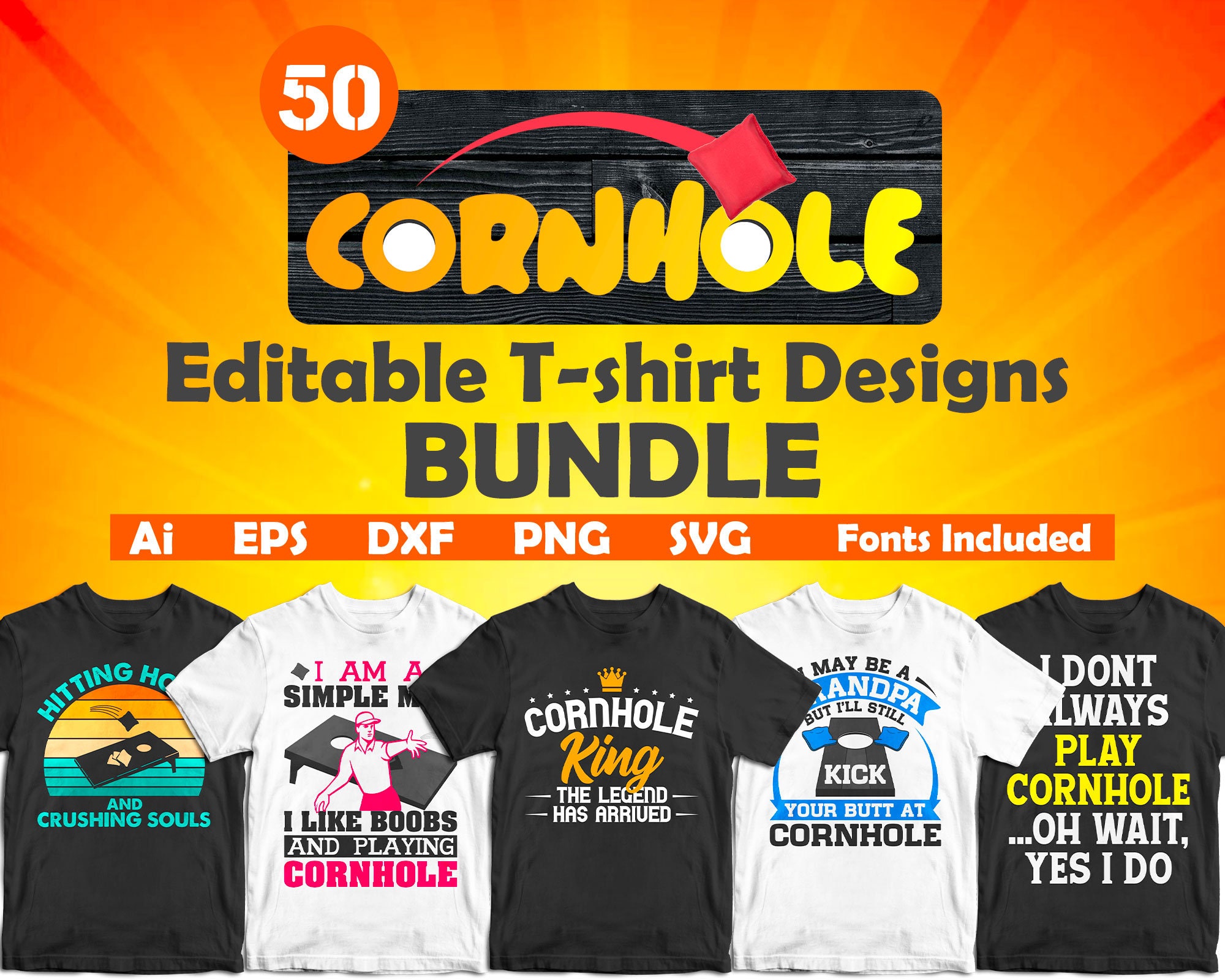 50 Editable Cornhole T Shirt Designs 
