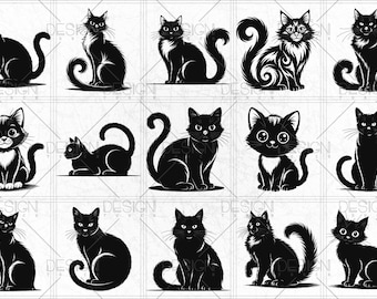 Paquete SVG de gato, silueta de gato, cara de gato, mascota, cumpleaños de gato, huella de pata, vector de gato, gatito, Cricut de gato, pegatina de gato