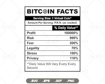 Funny Bitcoin Facts - BTC Nutrition Facts Vector T-shirt Design Ai Svg Png Files, Crypto Currency Bitcoin Svg Files for Cricut