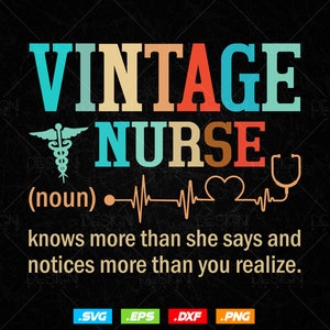 Vintage Nurse Definition Knows More Editable T-shirt Design in Ai Svg Printable Files, Nurse svg files for cricut, Nurse life T Shirt Design