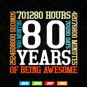 80 年間の素晴らしい誕生日 SVG PNG、レトロ ビンテージ スタイルのハッピー バースデー ギフト T シャツ デザイン、Cricut SVG 用の誕生日ギフト SVG ファイル