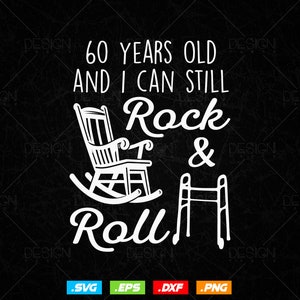 60 jaar oude Rock & Roll verjaardag Svg Png, 60e verjaardag Clipart T shirt Design geschenken, Svg-bestanden voor Cricut, zestig verjaardag partij Squad Svg