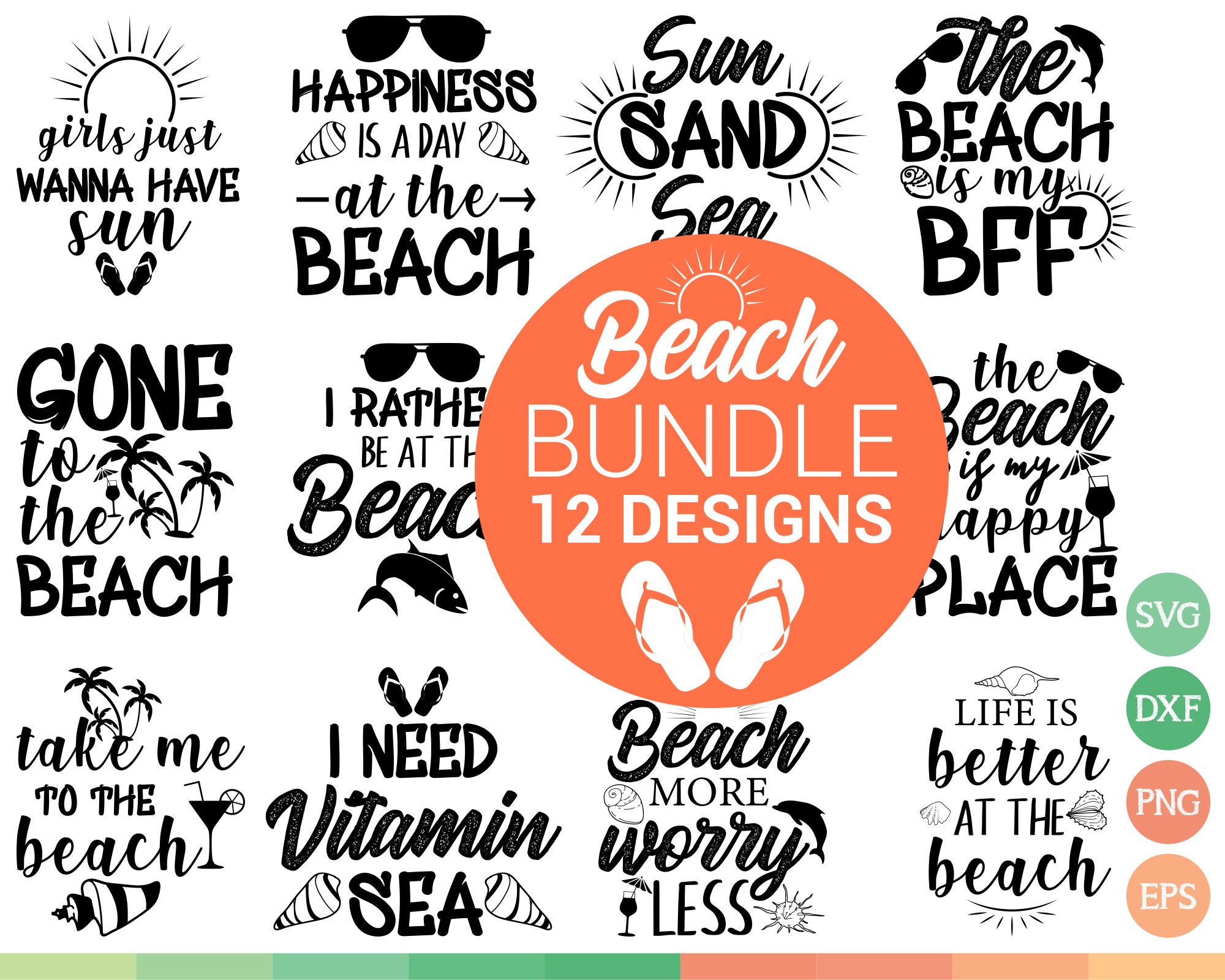 Beach Svg Bundle 12 Beach Designs Beach Svg Beach Svg Files | Etsy