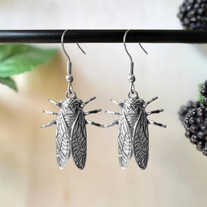 Stainless Steel Cicada Insect Earrings | Dark Cottagecore Bug Jewelry | Huggie Hoop Option Available